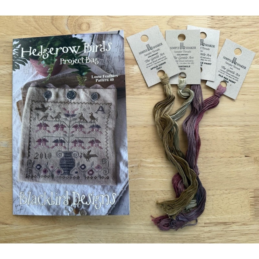 Hedgegrow Birds Project Bag Loose Feathers # 40 Blackbird Designs w SOME Floss